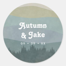 Blue Retro Mountains and Forest Wedding Favor