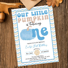 Blue Retro Pumpkin Birthday Invite Einladung