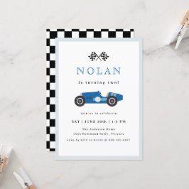 Blue Retro Race Car Thema Geburtstag Einladung