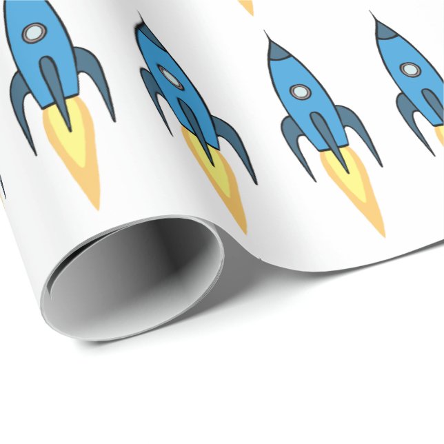 Blue Retro Raketenschiff Weltraum Geburtstag Junge Geschenkpapier (Rolleneckpunkt)