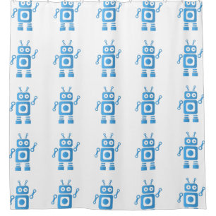 Blue Retro Robot Duschvorhang