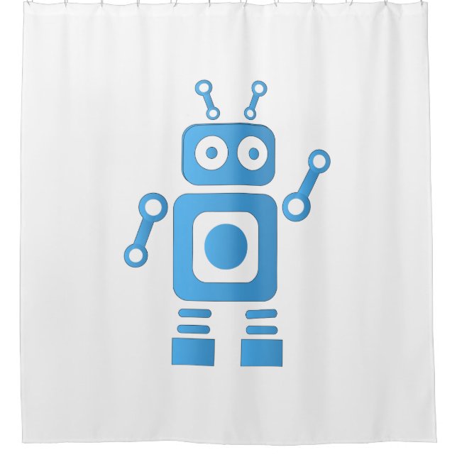 Blue Retro Robot Duschvorhang (Vorderseite)