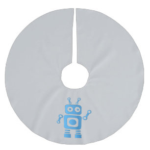 Blue Retro Robot Polyester Weihnachtsbaumdecke