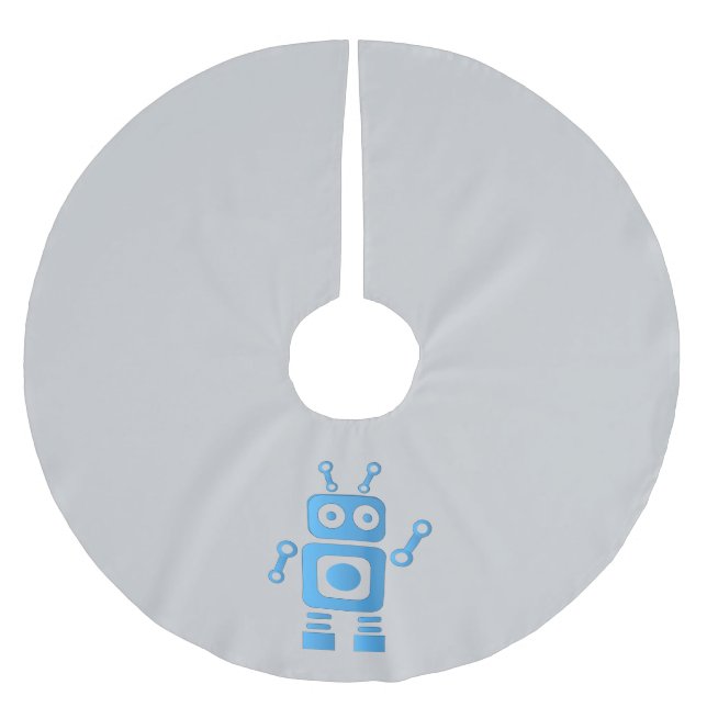 Blue Retro Robot Polyester Weihnachtsbaumdecke (Vorderseite)
