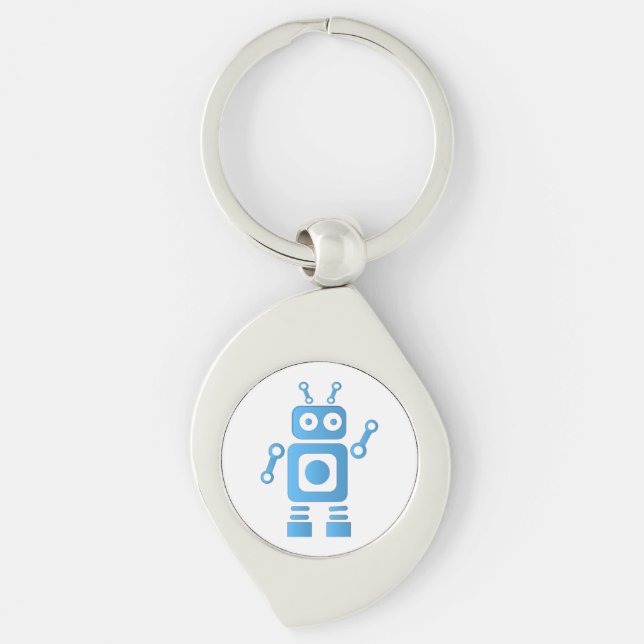 Blue Retro Robot Schlüsselanhänger (Vorderseite)