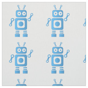 Blue Retro Robot Stoff
