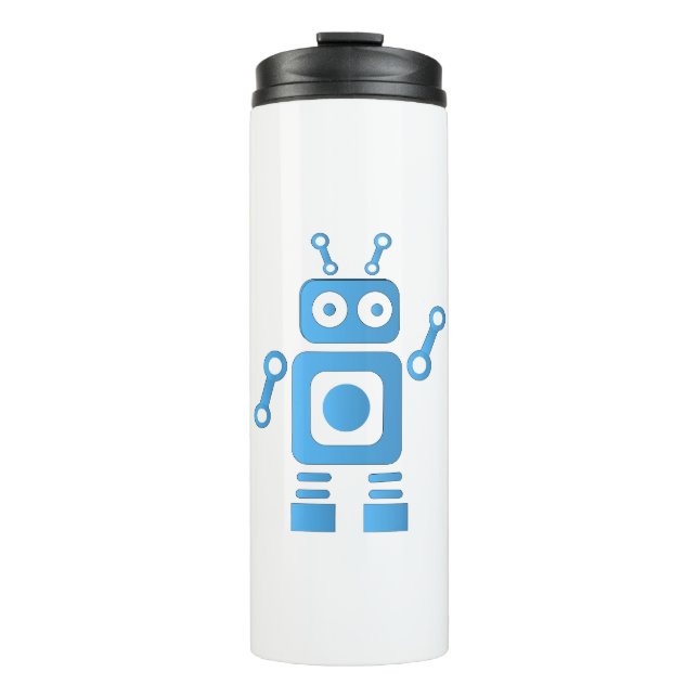Blue Retro Robot Thermosbecher (Vorderseite)