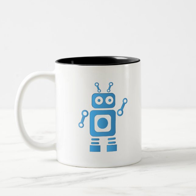Blue Retro Robot Zweifarbige Tasse (Links)