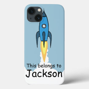 Blue Retro Rocketship Personalisiert iPad Case
