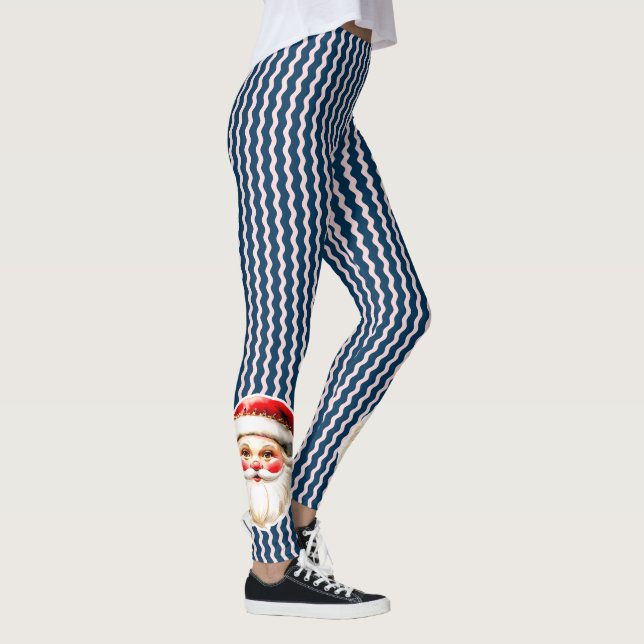 Blue Retro Santa Claus Blue Ric Rac Leggings (Rechts)