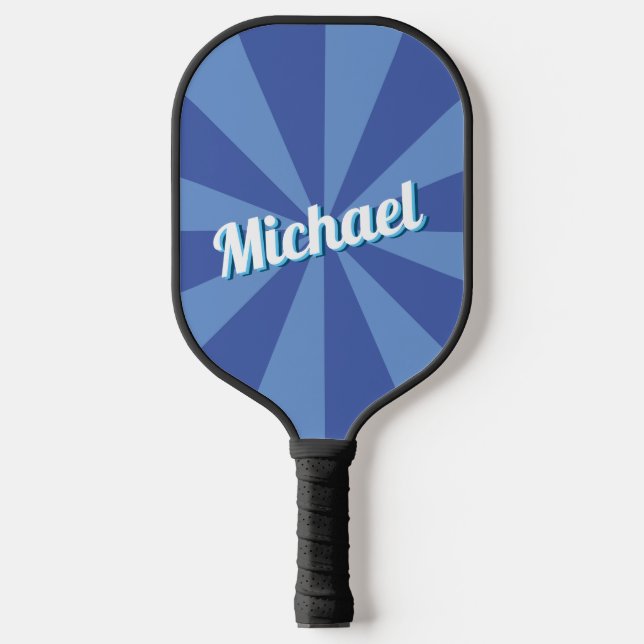 Blue Retro Schriftart Individuelle Name Texteffekt Pickleball Schläger (Vorderseite)