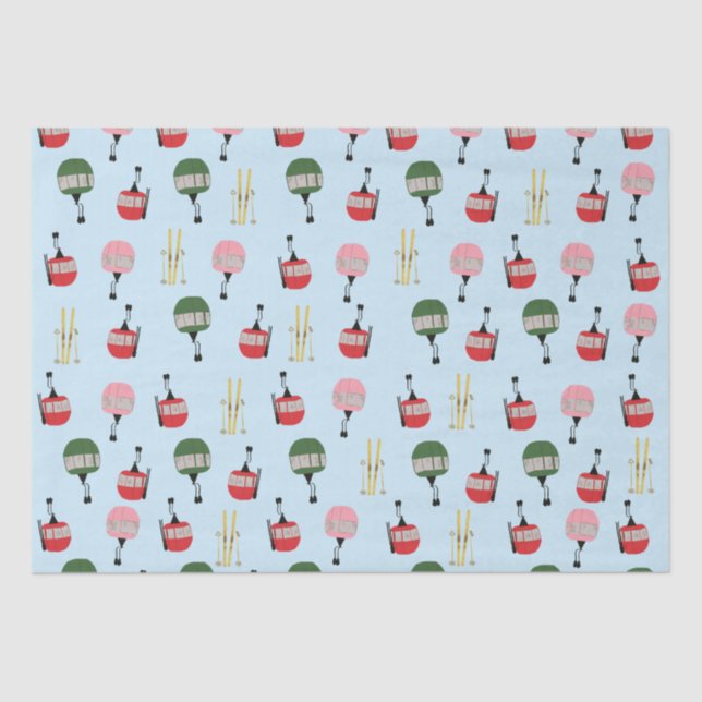 Blue Retro Skilift Gondelbahn Winterski Seidenpapier (Vorderseite)