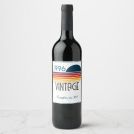 Blue Retro Sun 1996 Photo 30th Birthday Stripe Weinetikett