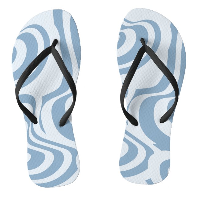 Blue Retro Swirl Groovy Y2K Muster Flip Flops (Fußbett)