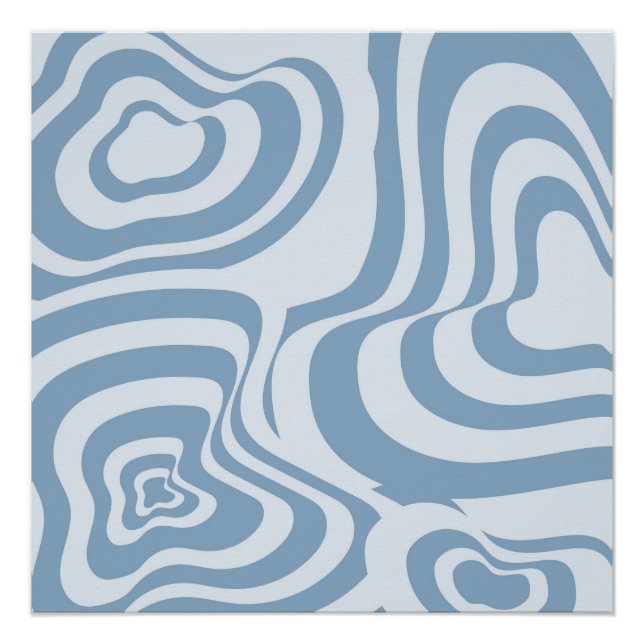 Blue Retro Swirl Groovy Y2K Muster Poster (Vorderseite)