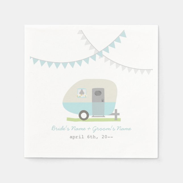 Blue Retro Trailer Hochzeit Napkins Serviette (Vorderseite)