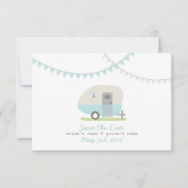 Blue Retro Trailer & Hochzeit speichern das Datum Save The Date