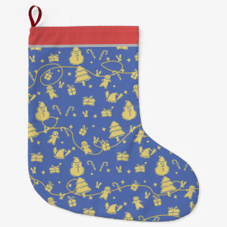 Blue Retro Weihnachtsmuster Großer Weihnachtsstrumpf