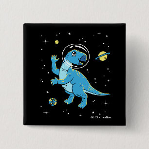 Blue Rhabdodon Dinos im Weltraum Button