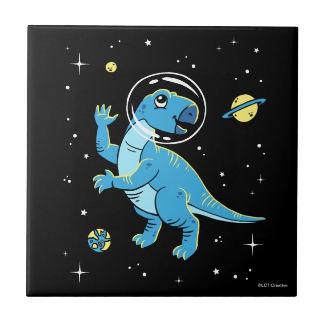 Blue Rhabdodon Dinos im Weltraum Fliese (Vorderseite)