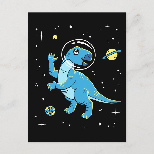 Blue Rhabdodon Dinos im Weltraum Postkarte (Vorderseite)