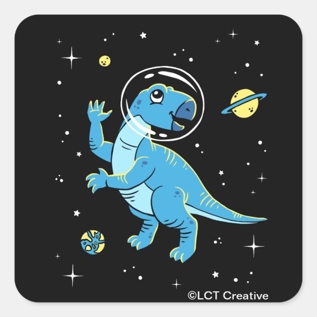 Blue Rhabdodon Dinos im Weltraum Quadratischer Aufkleber (Vorderseite)