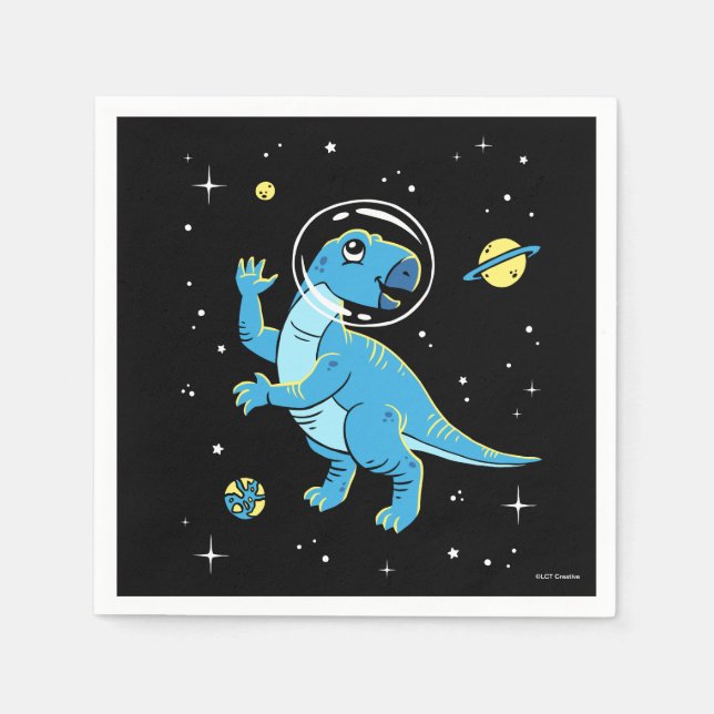 Blue Rhabdodon Dinos im Weltraum Serviette (Vorderseite)