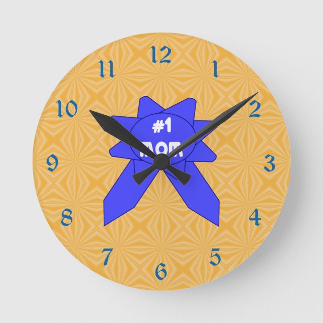 Blue Ribbon #1 Mama änderbarer Texturhintergrund Runde Wanduhr (Vorderseite)
