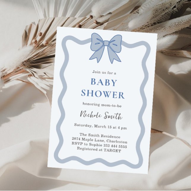 Blue Ribbon Bow Baby Dusche Einladung (Von Creator hochgeladen)
