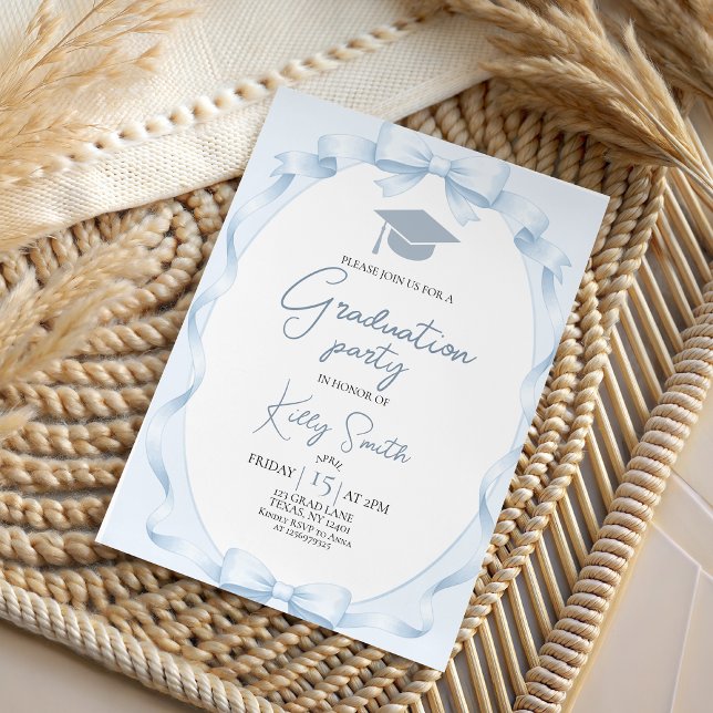 Blue Ribbon Bow Graduation Invitation Einladung (Von Creator hochgeladen)