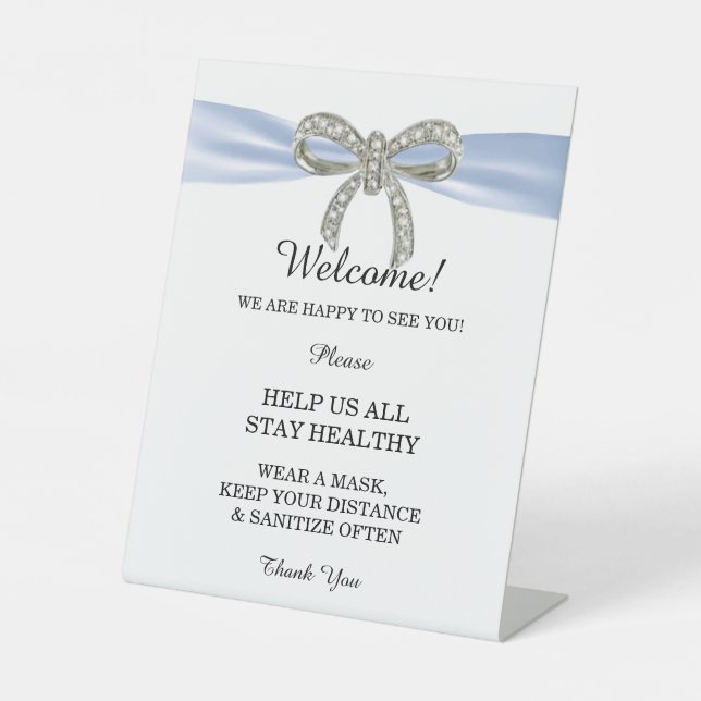 Blue Ribbon Diamond Bow Wedding Safety Sockelschild (Vorderseite)