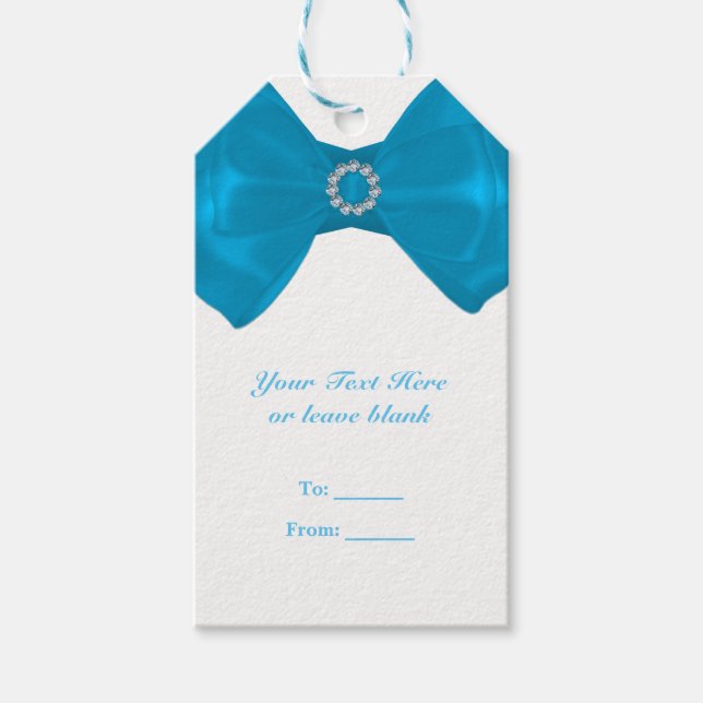 Blue Ribbon & Diamonds Brautparty Elegante Gefalle Geschenkanhänger (Vorderseite)