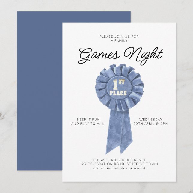 Blue Ribbon Family Wiedersehen Family Games Night Einladung (Vorne/Hinten)