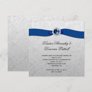 Blue Ribbon Gem Silver Post Wedding Einladung