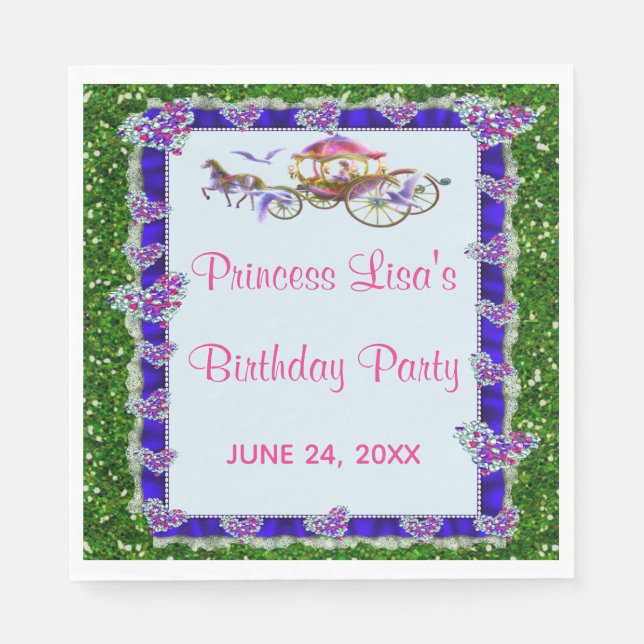 Blue Ribbon Green Glitzer Royal Princess Birthday Serviette (Vorderseite)
