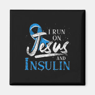 Blue Ribbon I Run On Jesus and Insulin Diabetes Aw Magnet