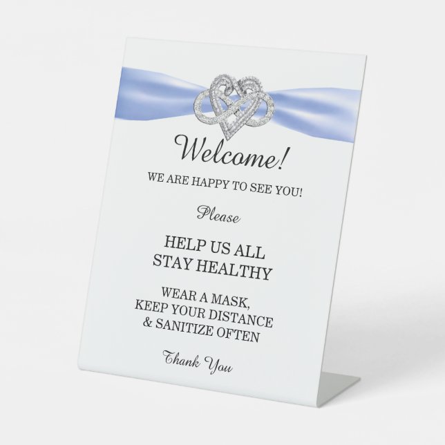 Blue Ribbon Infinity Herz Hochzeitsicherheit Sockelschild (Vorderseite)