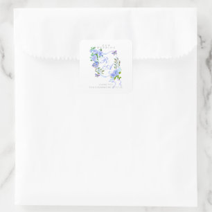 Blue Ribbon Monogram Wedding Quadratischer Aufkleber