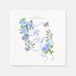 Blue Ribbon Monogram Wedding Serviette