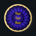 Blue Ribbon Rosette zum Personalisieren Button<br><div class="desc">Eine blaue Bandrosette bedeutet in der Regel eine Erstplatzierung. Dieses grafische Farbbanddesign bietet Text, der leicht an Ihren Wettbewerb oder Ihre Veranstaltung angepasst werden kann.</div>