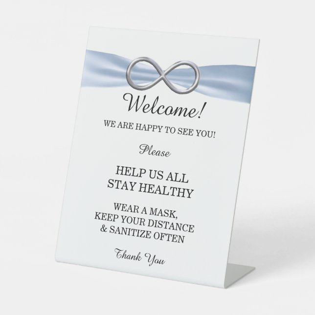 Blue Ribbon Silver Infinity Hochzeitsicherheit Sockelschild (Vorderseite)