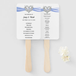 Blue Ribbon Silver Swan Wedding Program Fans Fächer