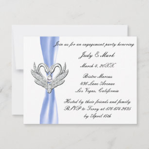 Blue Ribbon Silver Swans Engagement Party einladen Einladung