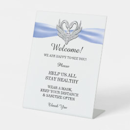 Blue Ribbon Silver Swans Hochzeitsicherheit Sockelschild