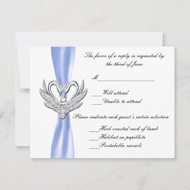 Blue Ribbon Silver Swans Response Card RSVP Karte (Vorderseite)