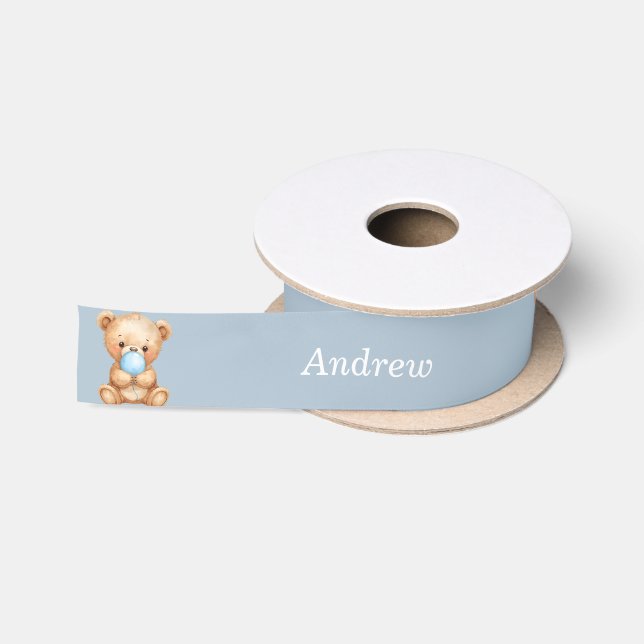 Blue Ribbon Teddy Bear mit Individuelle Name Satinband (Spule)