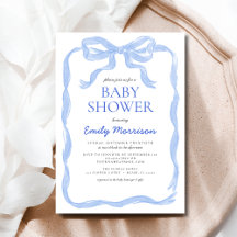 Blue Ribbon Watercolor Bow Boy Baby Dusche