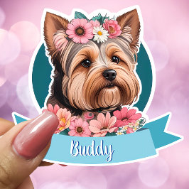 Blue Ribbon, Yorkshire & Pink Blume nach Maß Aufkleber