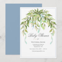 Blue Ribbons Grüne Elegant Baby Dusche Invitati