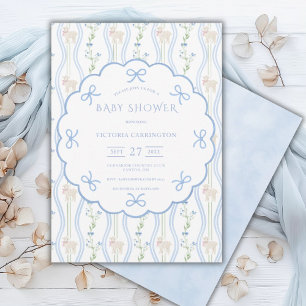 Blue Ribbons Lamb Vintag Baby Dusche Einladung